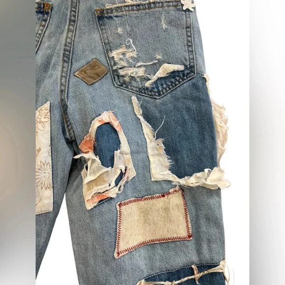 Zara Distressed Destroyed Mixed Patchwork Festival Customized Premium Jeans Sz 2 - Picture 13 of 13